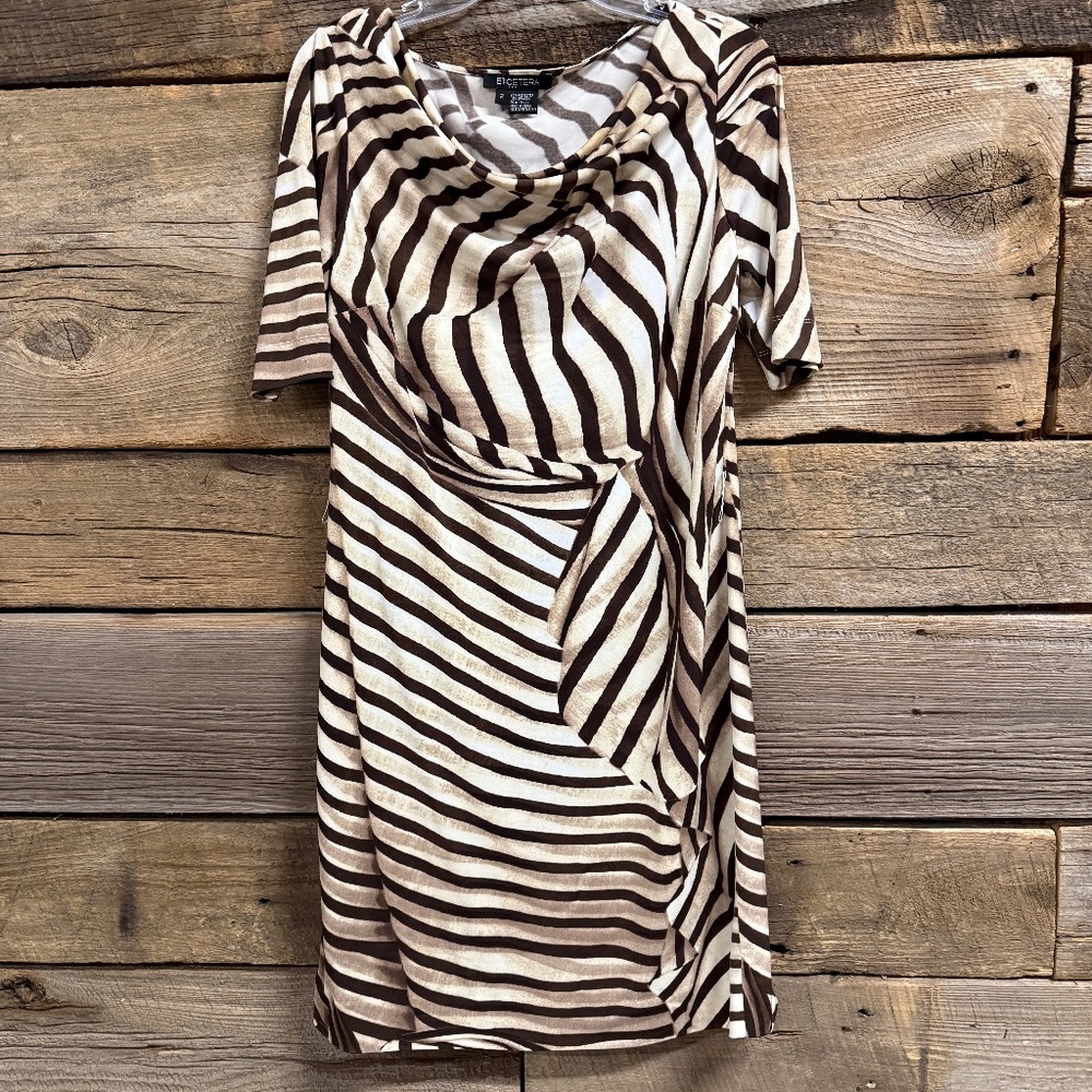 Etcetera Brown and Cream color striped dress with draped collar, size 2